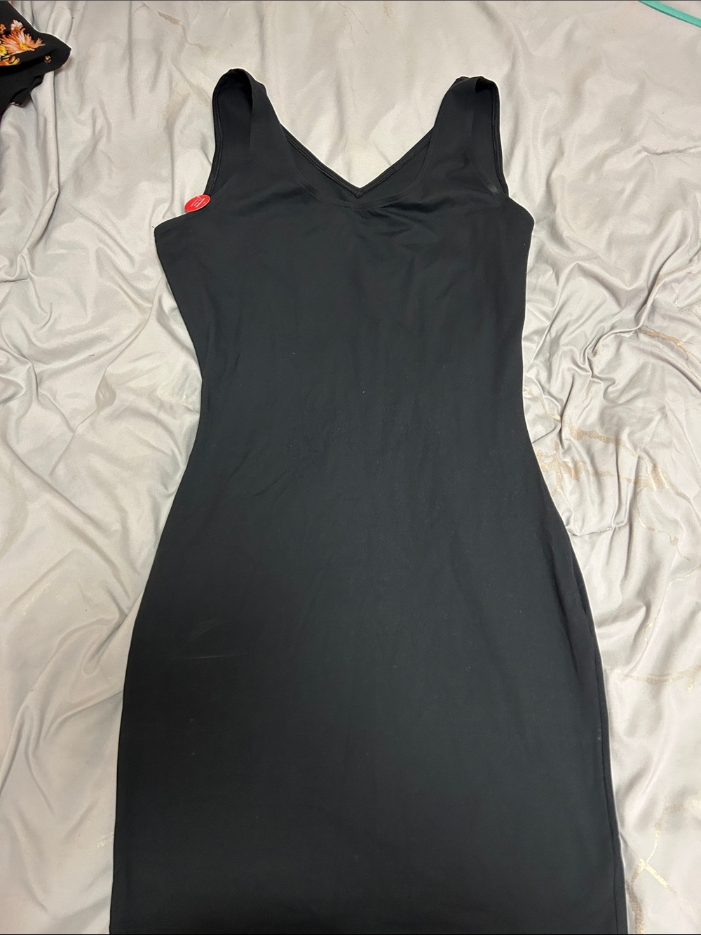 SPANX Black V-Neck Midi Bodycon Dress